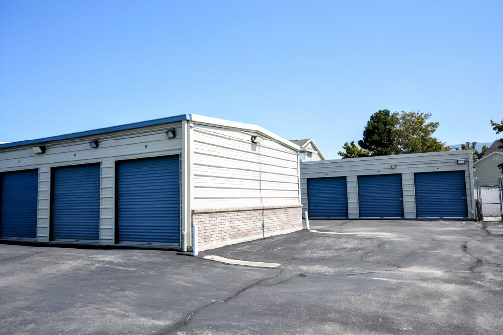 Storage units at Keypers Storage located in a desert landscape, showcasing a variety of storage options.